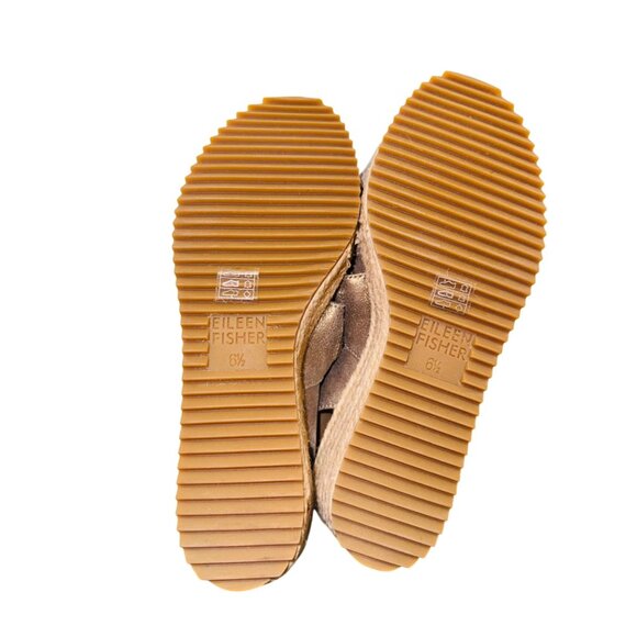 Eileen Fisher Beckon Espadrille Wedge Sandal Platinum Metallic Bronze Wedge 6.5 - Picture 6 of 11